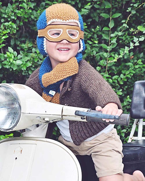 Hats Over Heels Cappello Vespa con Occhialini Amovibili, Blu/Caramello - Lana merino foderata in pile Cappelli Invernali