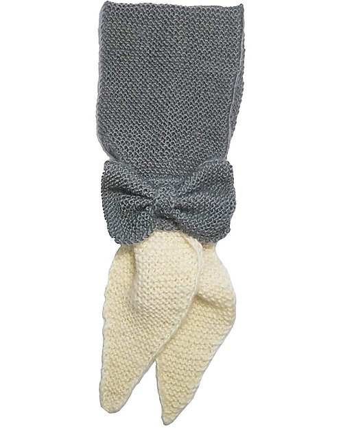 Hats Over Heels Sciarpa Bimba con Punte e Fiocco, Grigio/Bianco - 100% lana merino Sciarpe