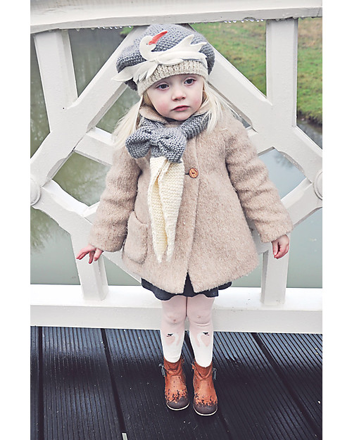 Hats Over Heels Sciarpa Bimba con Punte e Fiocco, Grigio/Bianco - 100% lana merino Sciarpe