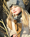 Hats Over Heels Sciarpa Bimba con Punte e Pon Pon, Carbone/Grigio chiaro/Caramello (2-6 anni) - Lana Merino Sciarpe