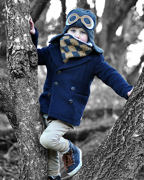Hats Over Heels Sciarpa Girocollo a Rombi Lumberjack, Caramello e Carbone (0-2 anni) - Lana merino foderata in pile Guanti