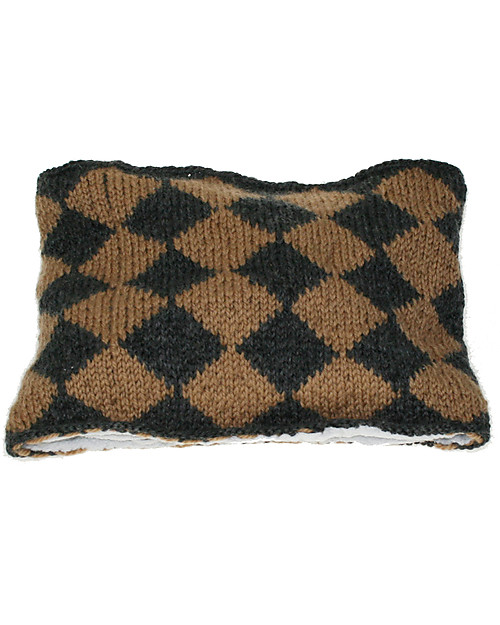Hats Over Heels Sciarpa Girocollo a Rombi Lumberjack, Caramello e Carbone (0-2 anni) - Lana merino foderata in pile Guanti