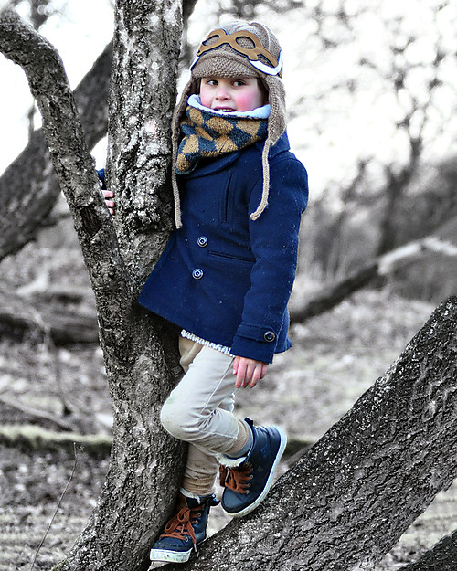 Hats Over Heels Sciarpa Girocollo a Rombi Lumberjack, Caramello e Carbone (0-2 anni) - Lana merino foderata in pile Guanti