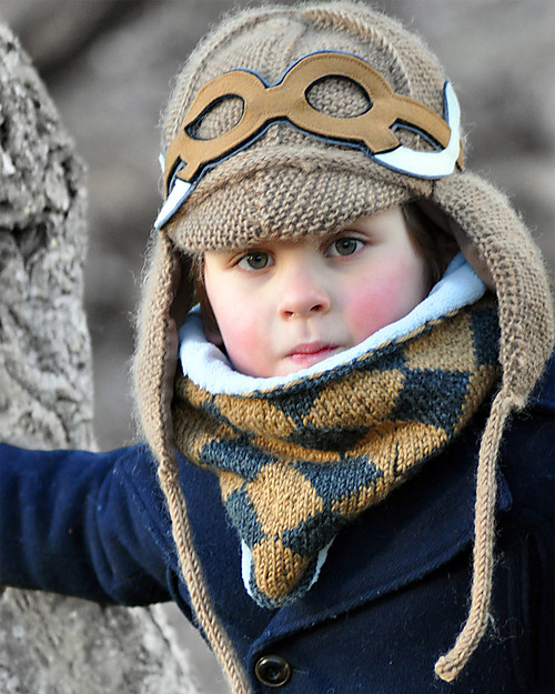 Hats Over Heels Sciarpa Girocollo a Rombi Lumberjack, Caramello e Carbone (0-2 anni) - Lana merino foderata in pile Guanti