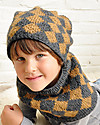 Hats Over Heels Sciarpa Girocollo a Rombi Lumberjack, Caramello e Carbone (0-2 anni) - Lana merino foderata in pile Guanti