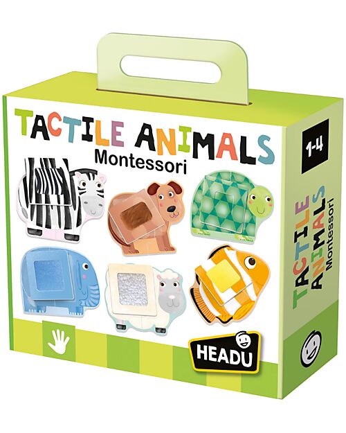 Headu Tactile Animals Montessori - Intelligenza Corporea-Cinestetica - 6 Puzzle + 6 Tessere Tattili Giochi da Tavolo