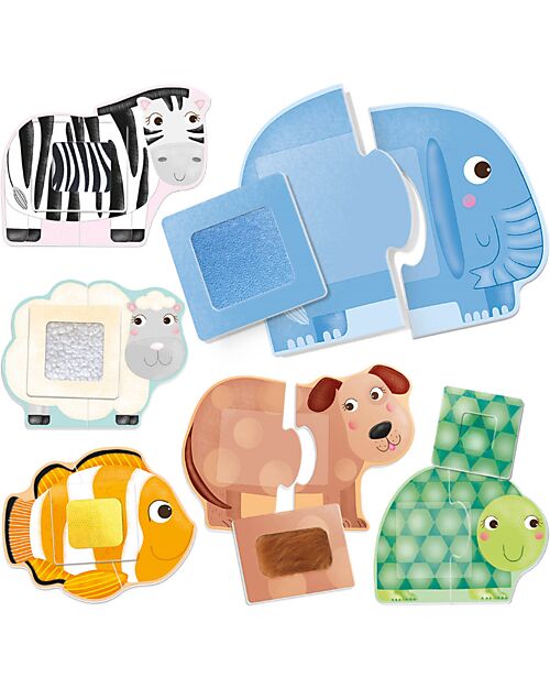 Headu Tactile Animals Montessori - Intelligenza Corporea-Cinestetica - 6 Puzzle + 6 Tessere Tattili Giochi da Tavolo