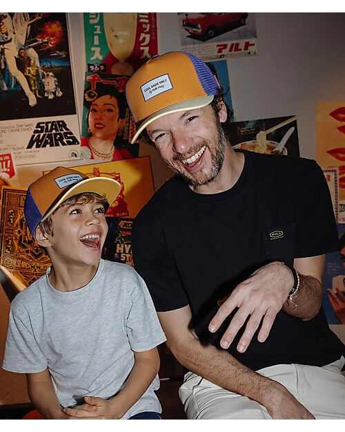 Hello Hossy Cappello con Visiera Mini Canyon - Giallo Camel e Blu - Cotone Bio Cappelli Estivi