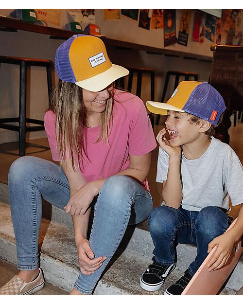 Hello Hossy Cappello con Visiera Mini Canyon - Giallo Camel e Blu - Cotone Bio Cappelli Estivi