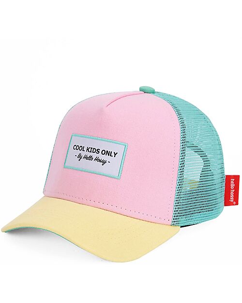 Hello Hossy Cappello con Visiera Mini Poppy - Rosa Giallo e Turchese - Cotone Bio Cappelli Estivi