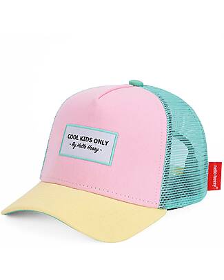 Hello Hossy Cappello con Visiera Mini Poppy - Rosa Giallo e Turchese - Cotone Bio Cappelli Estivi