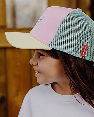 Hello Hossy Cappello con Visiera Mini Poppy - Rosa Giallo e Turchese - Cotone Bio Cappelli Estivi