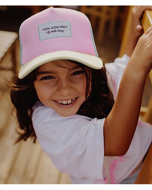 Hello Hossy Cappello con Visiera Mini Poppy - Rosa Giallo e Turchese - Cotone Bio Cappelli Estivi