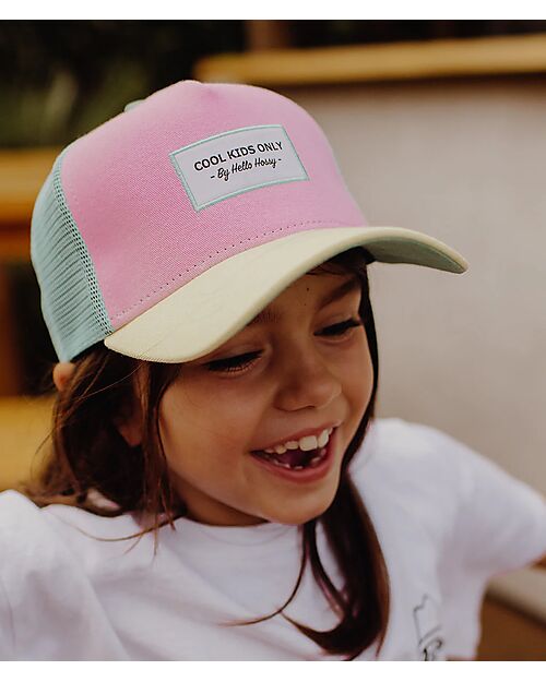 Hello Hossy Cappello con Visiera Mini Poppy - Rosa Giallo e Turchese - Cotone Bio Cappelli Estivi