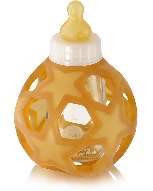 Hevea Biberon Star Ball 2 in 1 -  Biberon 150 ml in Vetro +  Gioco in Gomma Naturale - Bianco (Sicuro, atossico e perfetto per le manine!) Accessori Biberon