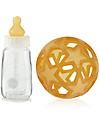 Hevea Biberon Star Ball 2 in 1 -  Biberon 150 ml in Vetro +  Gioco in Gomma Naturale - Bianco (Sicuro, atossico e perfetto per le manine!) Accessori Biberon