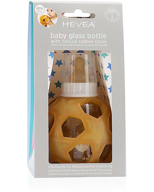 Hevea Biberon Star Ball 2 in 1 -  Biberon 150 ml in Vetro +  Gioco in Gomma Naturale - Bianco (Sicuro, atossico e perfetto per le manine!) Accessori Biberon