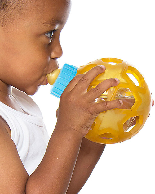 Hevea Biberon Star Ball 2 in 1 -  Biberon 150 ml in Vetro +  Gioco in Gomma Naturale - Blu (Sicuro, atossico e perfetto per le manine!) Accessori Biberon