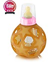 Hevea Biberon Star Ball 2 in 1 -  Biberon 150 ml in Vetro +  Gioco in Gomma Naturale - Rosa (Sicuro, atossico e perfetto per le manine!) Accessori Biberon