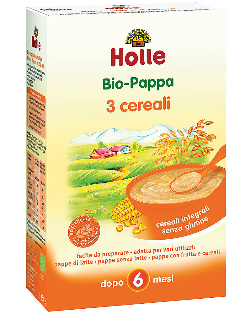 Holle Pappa ai 3 Cereali Integrali Bio, 250 gr - Da 6 mesi in su unisex  (bambini)