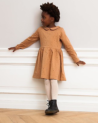 House of Jamie Abito con Colletto - Mocca con Stelle - Cotone Bio Elasticizzato Vestiti