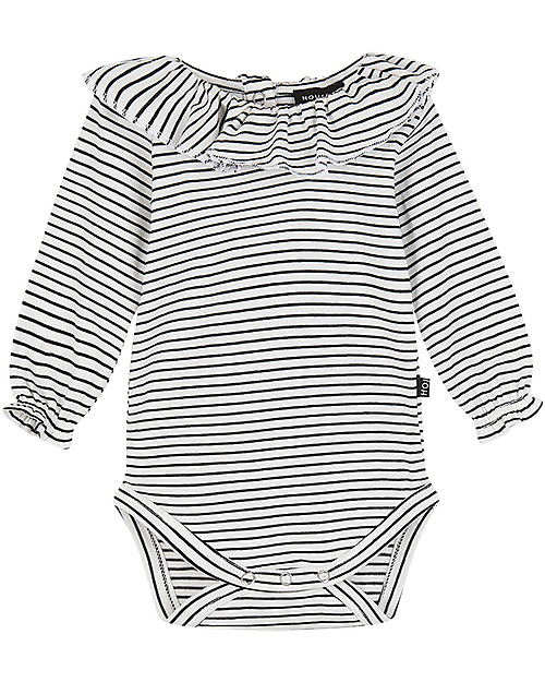 House of Jamie Body a Maniche Lunghe con Colletto Pierrot, Righe - Cotone bio Body Manica Lunga