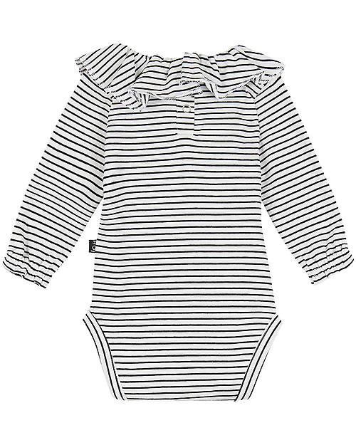 House of Jamie Body a Maniche Lunghe con Colletto Pierrot, Righe - Cotone bio Body Manica Lunga