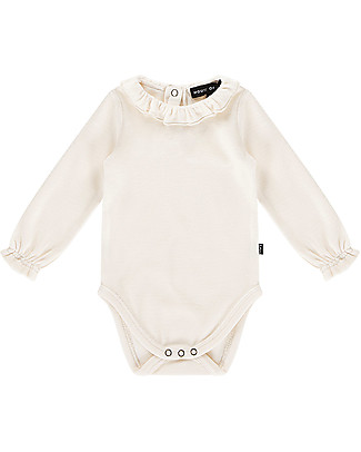 House of Jamie Body a Maniche Lunghe con Volant - Crema - Velluto di Cotone Body Manica Lunga
