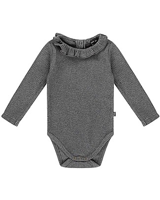 House of Jamie Body a Maniche Lunghe con Volant - Granito - Cotone Bio Elasticizzato Body Manica Lunga