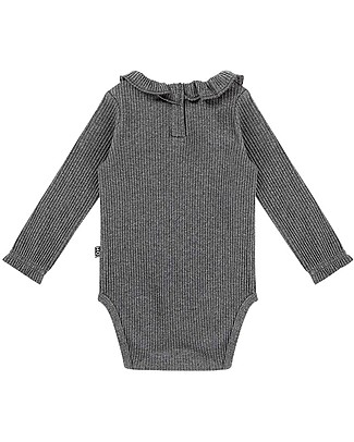 House of Jamie Body a Maniche Lunghe con Volant - Granito - Cotone Bio Elasticizzato Body Manica Lunga