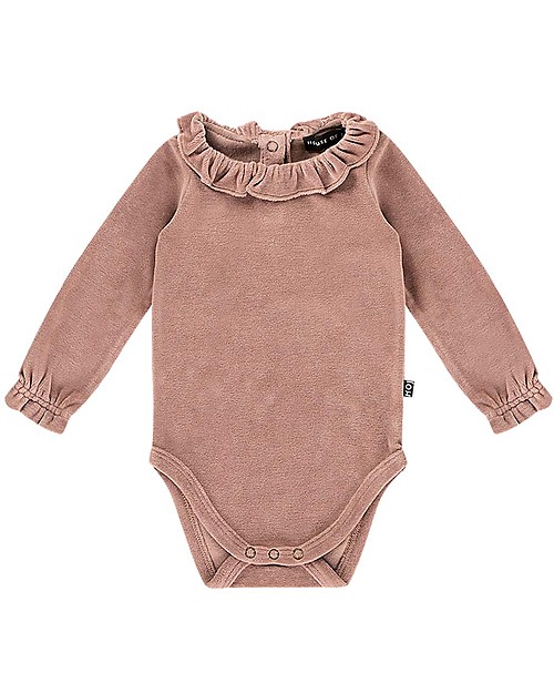 House of Jamie Body a Maniche Lunghe con Volant - Malva - Velluto di Cotone Body Manica Lunga