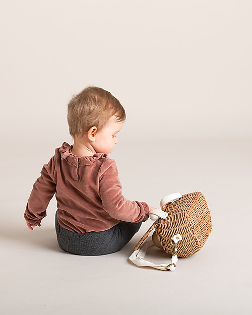 House of Jamie Body a Maniche Lunghe con Volant - Malva - Velluto di Cotone Body Manica Lunga