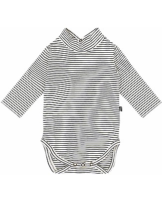 House of Jamie Body Dolcevita - Righe Bianche/Nere - Cotone Bio Elasticizzato Body Manica Lunga