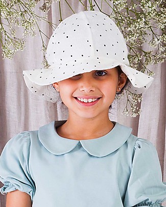 House of Jamie Cappellino Estivo Bimba - Panna con Pois Neri - Spugna di cotone bio Cappelli Estivi