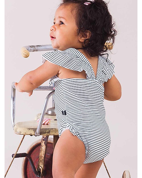 House of Jamie Costume Bimba Intero con Volant - Righe Costumi Interi