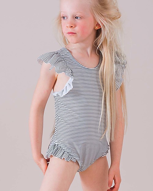 House of Jamie Costume Bimba Intero con Volant - Righe Costumi Interi