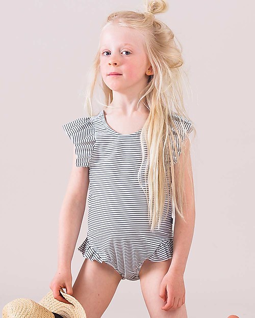 House of Jamie Costume Bimba Intero con Volant - Righe Costumi Interi