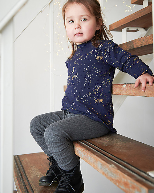 House of Jamie Leggings Bimba a Coste, Granito (1-4 anni) - Cotone Bio Elasticizzato Leggings