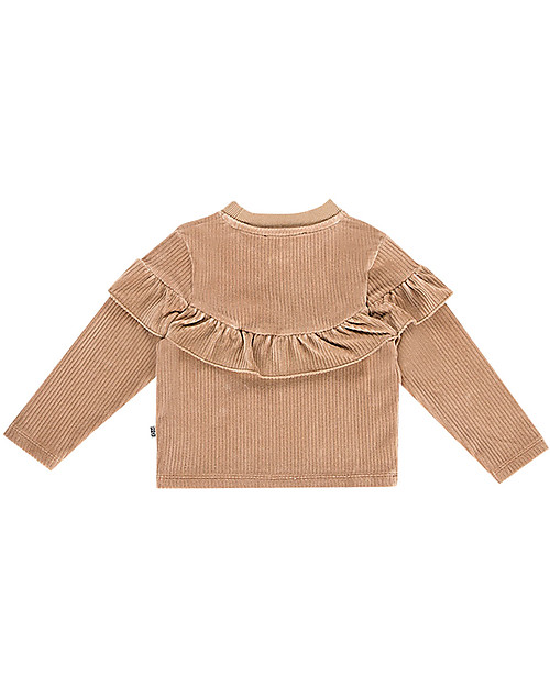 House of Jamie Maglia a Coste con Volant - Biscotto - Velluto di Cotone Maglie Manica Lunga