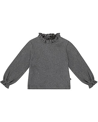 House of Jamie Maglia a Coste con Volant - Granito - Cotone Bio Elasticizzato Maglie Manica Lunga