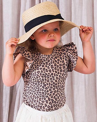 House of Jamie Maglia a Maniche Corte con Volant - Leopardato Caramello T-Shirt e Canotte
