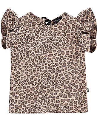 House of Jamie Maglia a Maniche Corte con Volant - Leopardato Caramello T-Shirt e Canotte