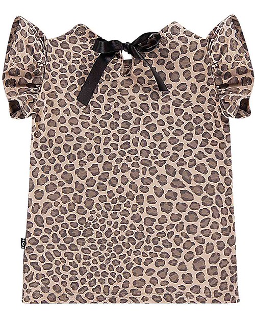 House of Jamie Maglia a Maniche Corte con Volant - Leopardato Caramello T-shirt