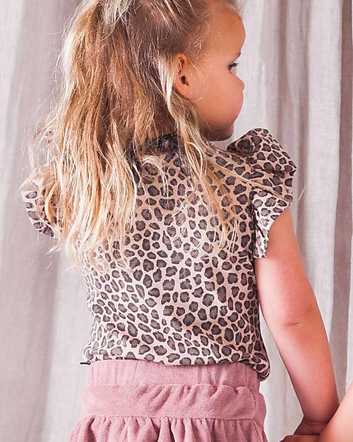 House of Jamie Maglia a Maniche Corte con Volant - Leopardato Caramello T-shirt