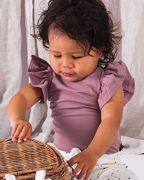 House of Jamie Maglia a Maniche Corte con Volant - Rosa Orchidea - Cotone bio T-shirt