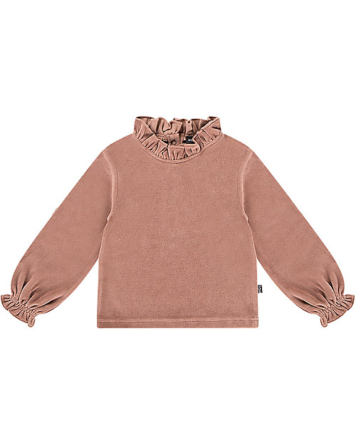 House of Jamie Maglia a Maniche Lunghe con Volant - Malva - Velluto di Cotone Maglie Manica Lunga