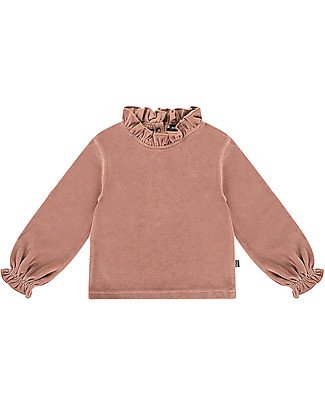 House of Jamie Maglia a Maniche Lunghe con Volant - Malva - Velluto di Cotone Maglie Manica Lunga