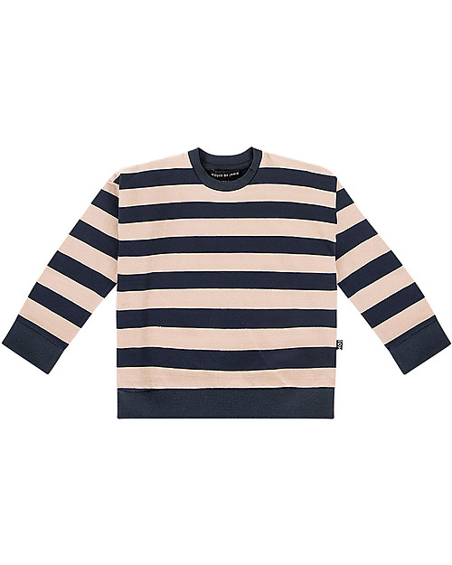 House of Jamie Maglia Girocollo - Righe Blu/Biscotto - Cotone bio Italiano Maglie Manica Lunga