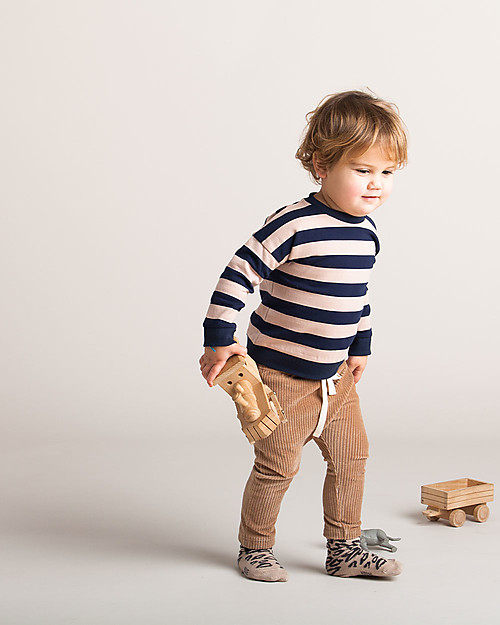 House of Jamie Maglia Girocollo - Righe Blu/Biscotto - Cotone bio Italiano Maglie Manica Lunga