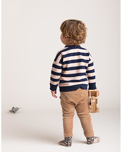 House of Jamie Maglia Girocollo - Righe Blu/Biscotto - Cotone bio Italiano Maglie Manica Lunga